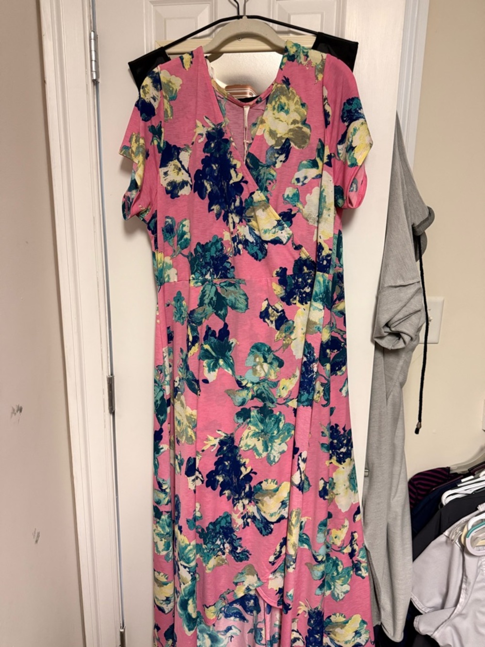 Pinkblush Pink Floral Wrap Maxi Dress with Blue and Green Accents